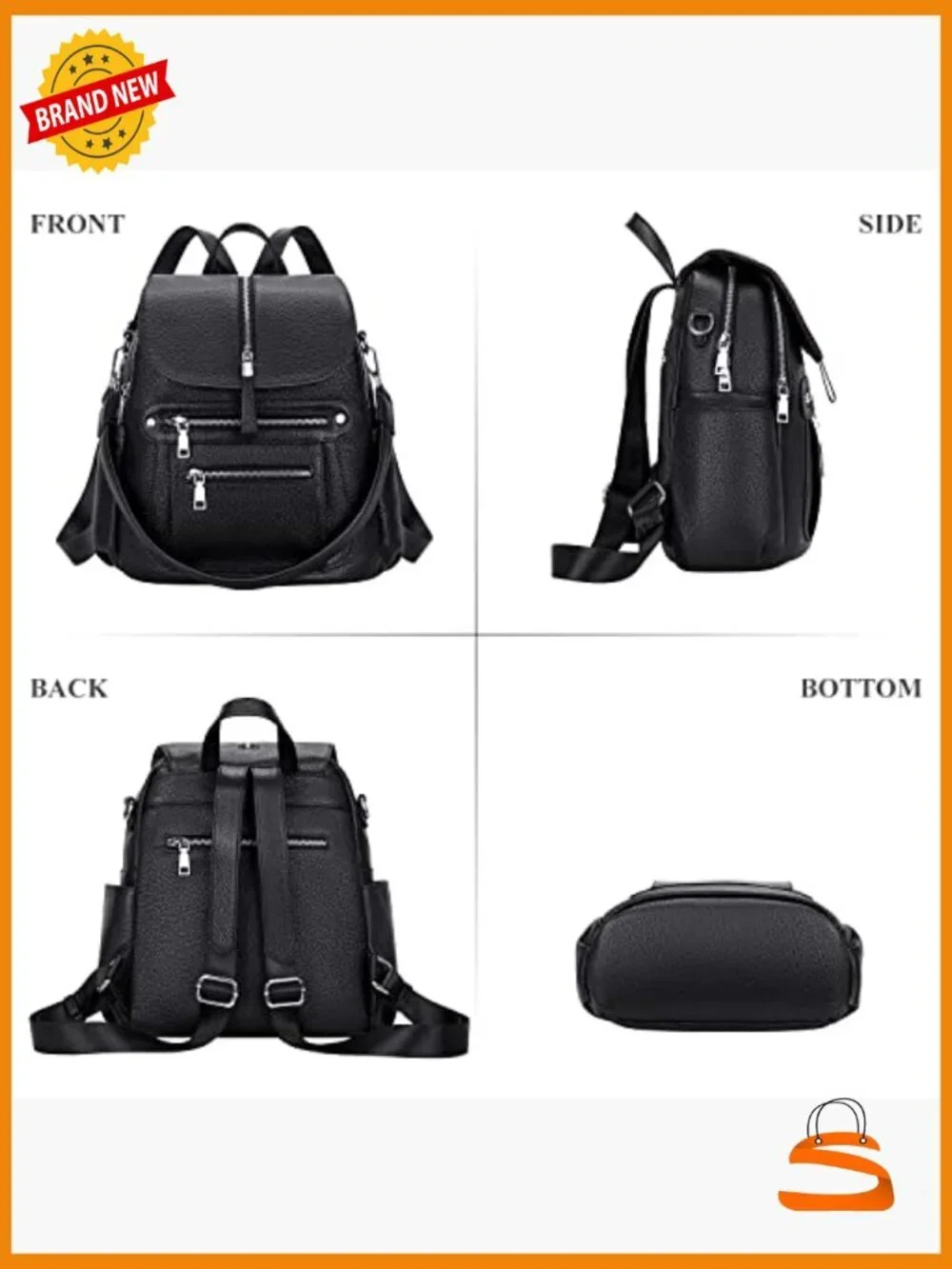 Leather Backpack Purse for Women Casual Handbag Multi Pockets Flap 13